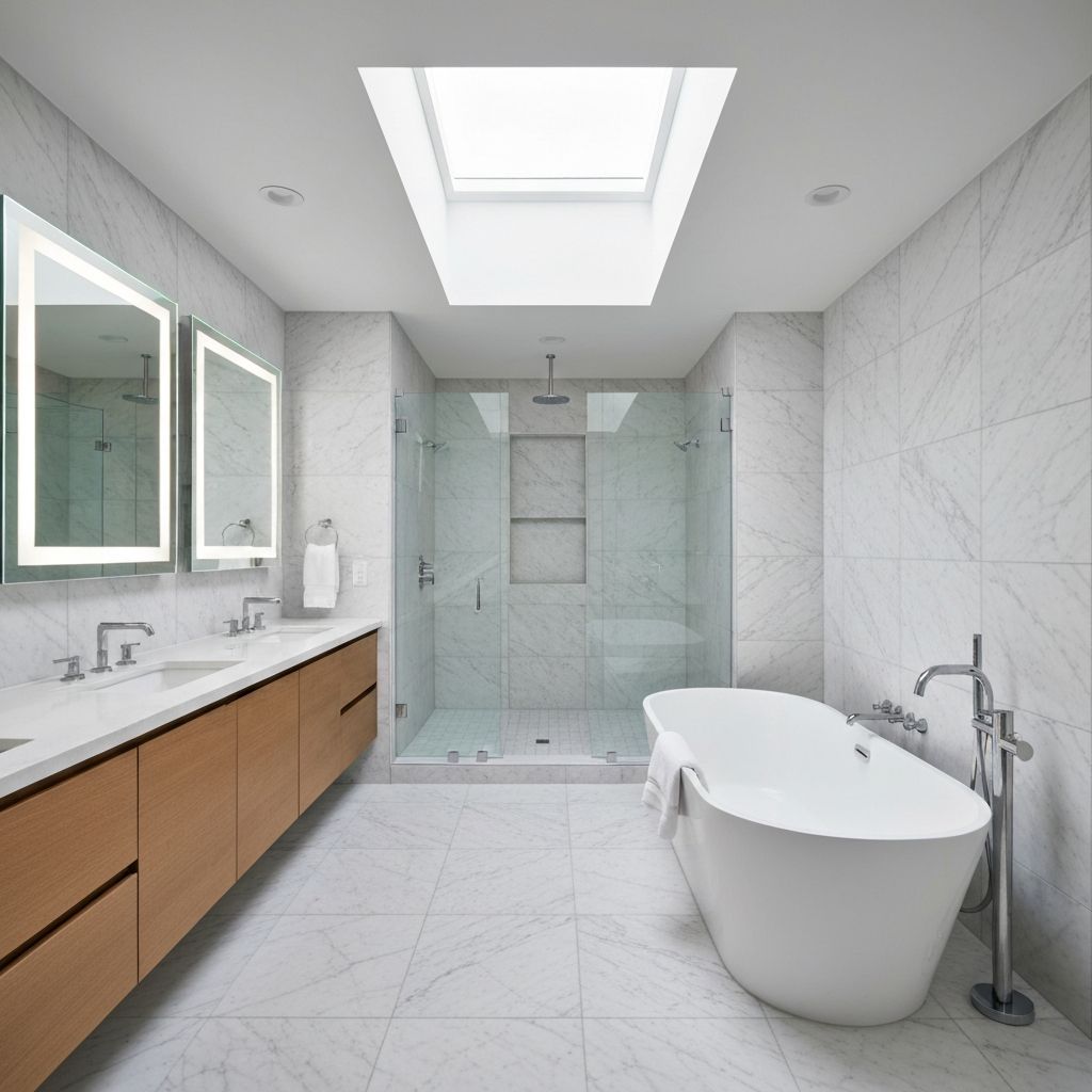 Banheiro master com acabamento de mármore